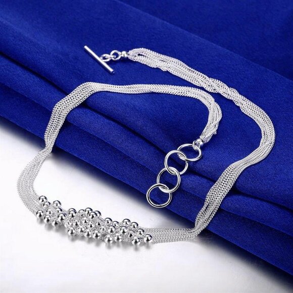 Carly Lyana Multi Strand Toggle Beaded Necklace 925 Sterling Silver Gift Boxed - Picture 3 of 12